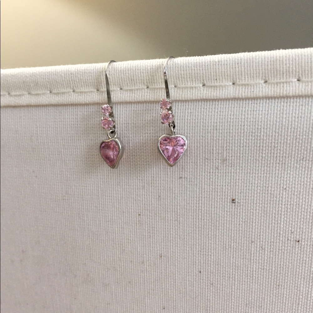Sterling silver and pink heart earrings - Picture 5 of 5